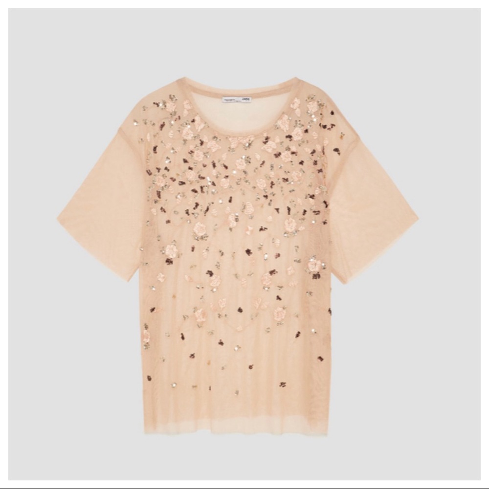 🌹NWT Zara T-shirt with embroidery Size S,M,L - Picture 2 of 7